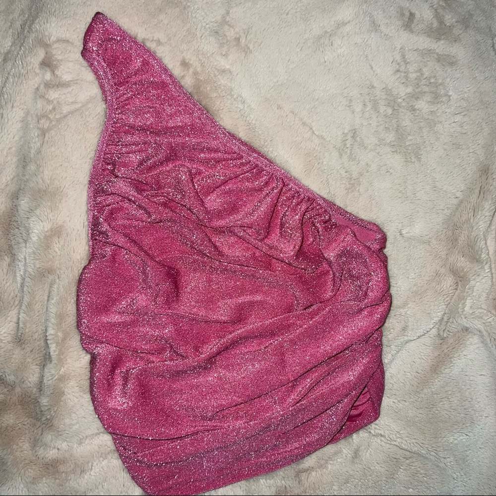 Shein Glitter One Shoulder Ruched Top NIP - Picture 5 of 8